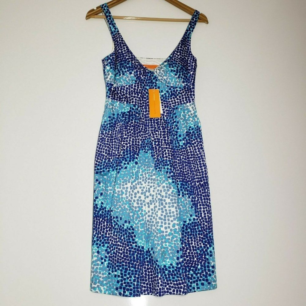 NWT Cynthia Cynthia Steffe Sz 4 Sleeveless Dress Fit and Flare Blue Multi Print